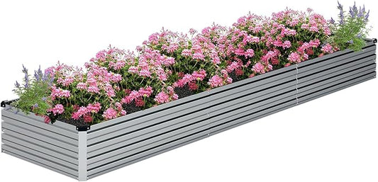 Galvanized Raised Garden Bed,12×2×1FT Metal Planting Box for Outdoor Vegetable, Herb,Planter Gardening (Silver)