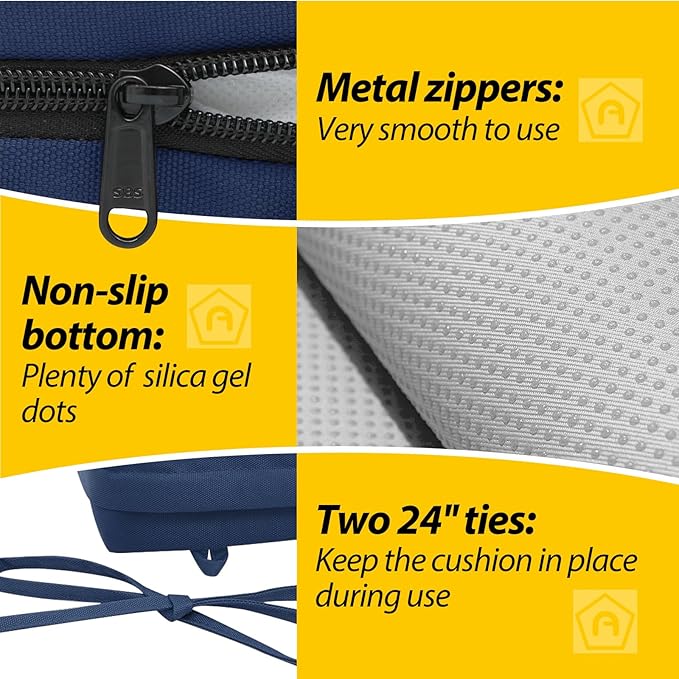 AAAAAcessories Outdoor Seat Cushions for Chairs, Waterproof, Fade-Resistant Patio Furniture Replacement Cushions, 18.5" x 16" x 3", Set of 4, Navy Blue