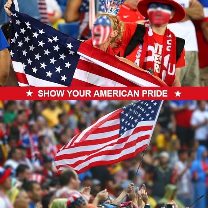 American USA Pleated Fan Flag, 2x4 Feet USA Bunting Decoration Flags Embroidered Patriotic Stars & Sewn Stripes Canvas Header Brass Grommets. (3x5Ft American Flag)