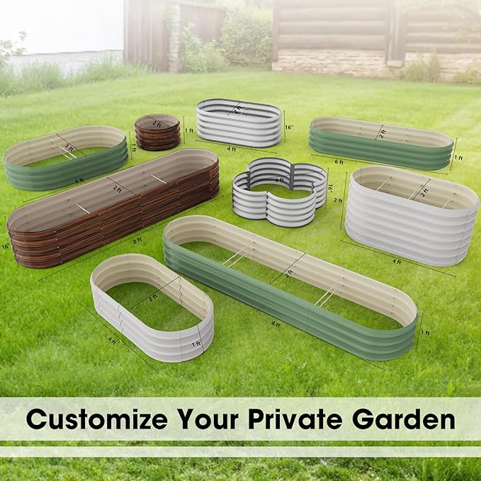 4x2x2ft Oval Galvanized Raised Garden Bed Kits Outdoor Large Metal Modular Planter Box 9-in-1 Raised Beds for Gardening,Vegetables,Fruits,Flowers & Herbs (Brown)