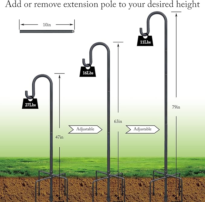 Highpro Shepherd Hook for Outdoor 47 Inch Bird Feeder Hanger Heavy Duty for Hummingbird Feeder Hanger Stand with 5-Prong Base for Lanterns, Wedding (2 Packs)