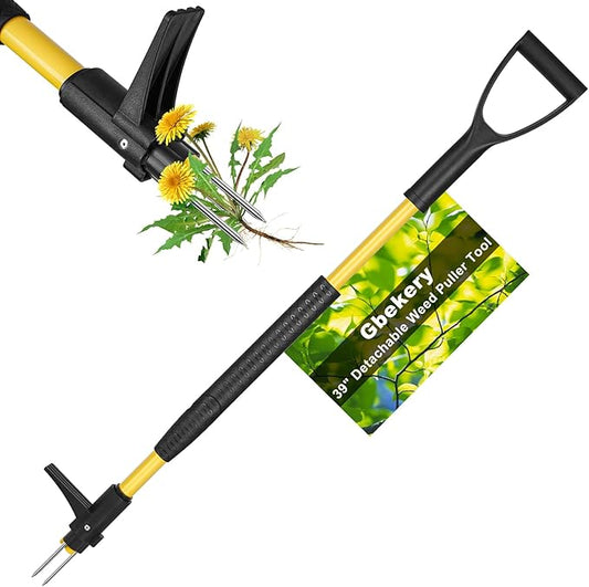 39" Stand Up Weed Puller Tool - Heavy Duty Detachable 3-Claw Weeder with Ergonomic Long D-Handle | Tools for Effortless Garden Weed Removal (Dandelions, Thistles & More)