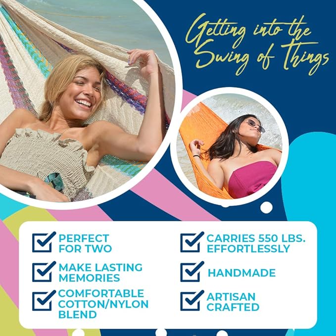 Handmade Hammocks - Hammocks Rada Handmade Yucatan Hammock - Artisan Crafted in Central America - Natural, Fits Most 12.5 Ft. - 13 Ft. Stands - Carries Up to 550 Lbs for Two