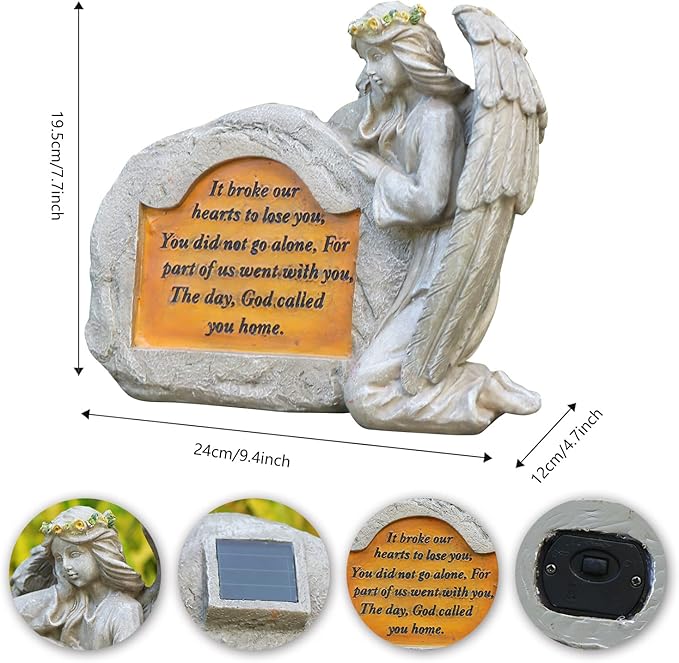 DKJOCKY Solar Angels for Cemetery, Angels Memorial Stone Gifts with Solar LED Light Garden Statues Grave Decorations for Cemetery, Sympathy Gifts for Loss of Loved One