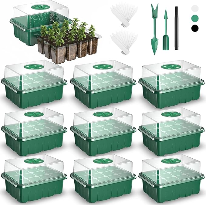 120 Cells Reusable Seed Starter Tray, 10 Pack Seedling Starter Kit for Greenhouse Propagator Station Planting Growing (Green)