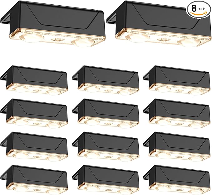 Derynome Solar Fence Outdoor Lights 12 Pack, 3 Color Modes IP45 Waterproof Solar Lights for Outside, Backyard, Railing, Step, Patio & Wall (3000K/4000K/6000K, 12 Pack)