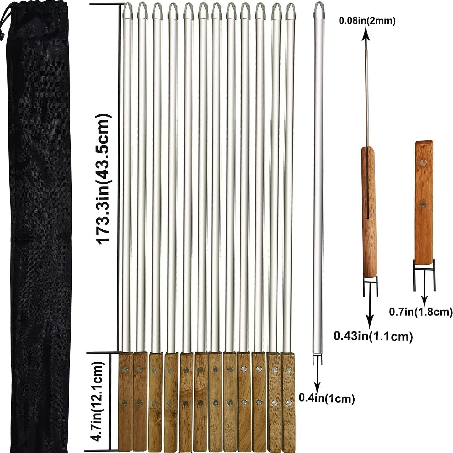 12 Pack Kebab Skewers 22 Inch Stainless Steel Grilling BBQ Skewer Reusable Barbecue Skewers Flat Stick with Wood Handle,Ideal for Koubideh Brazilian Chicken Shrimp Turkish Shish Kabob