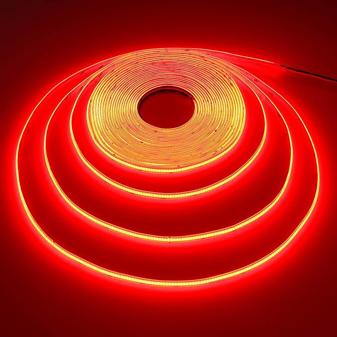 32.8ft(10M) DC 24V Red COB LED Strip Light IP65 Waterproof 3840LEDs Uniform Glow Dotless Flexible LED Tape Lights for DIY Garden Backyard Hallways Stairs Decoration(No Power Supply)