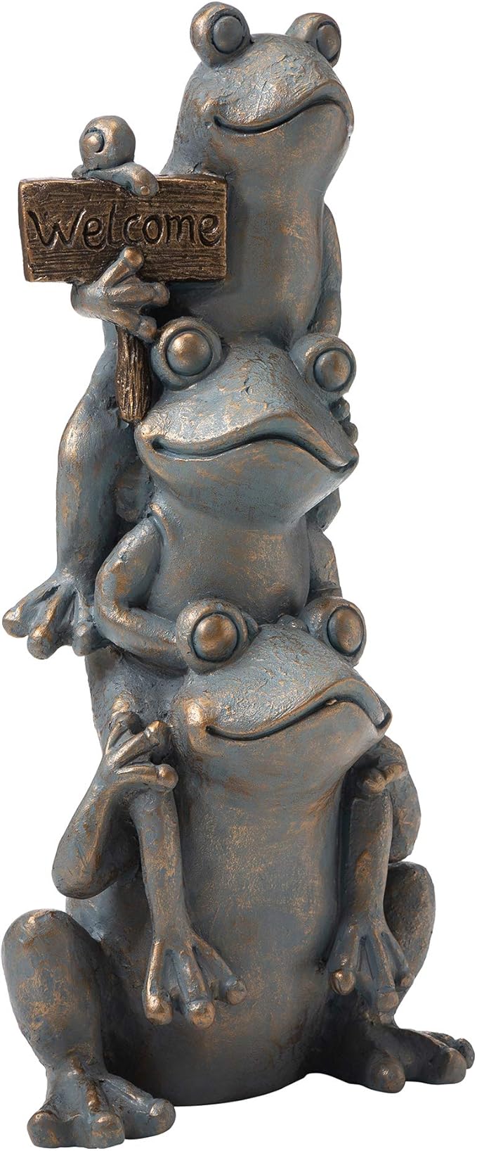 Glitzhome Stacked Frog Outdoor Statue Large Garden Sculpture Decoration, 28" H, Bronze