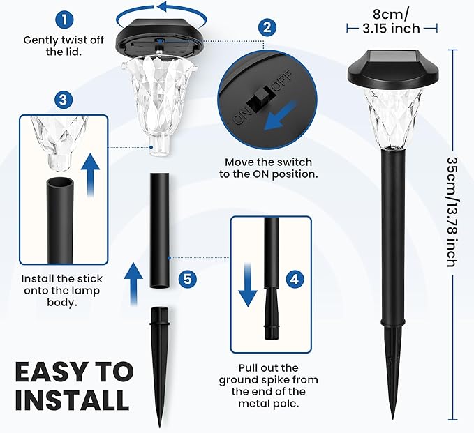 GIGALUMI Solar Outdoor Lights,Solar Lights Outdoor Waterproof 8 Pack,Cool White Pathway for Outside, Powered Garden Decoration for Pathway,Patio,Lawn,Yard