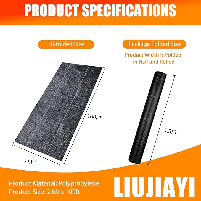 2.4oz-2.6FTx100FT Weed Barrier Landscape Fabric - Durable Weed Block Gardening Ground Cover Mat, Woven Geotextile Fabric for Underlayment, Commercial Driveway Stabilization, Weed Control Cloth