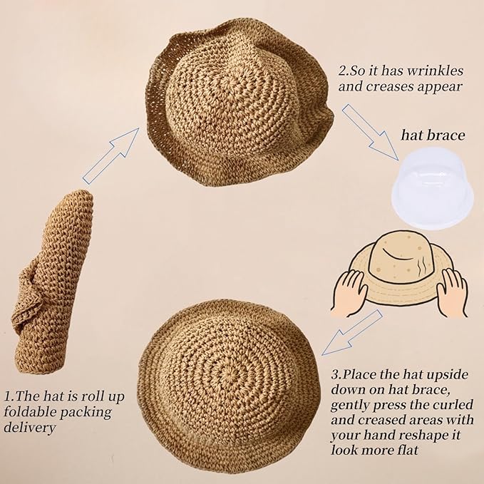 Floppy Big Beach Straw Hats for Women Foldable Summer Wide Brim Packable Sun Hat Womens Travel Straw Fedora Hat
