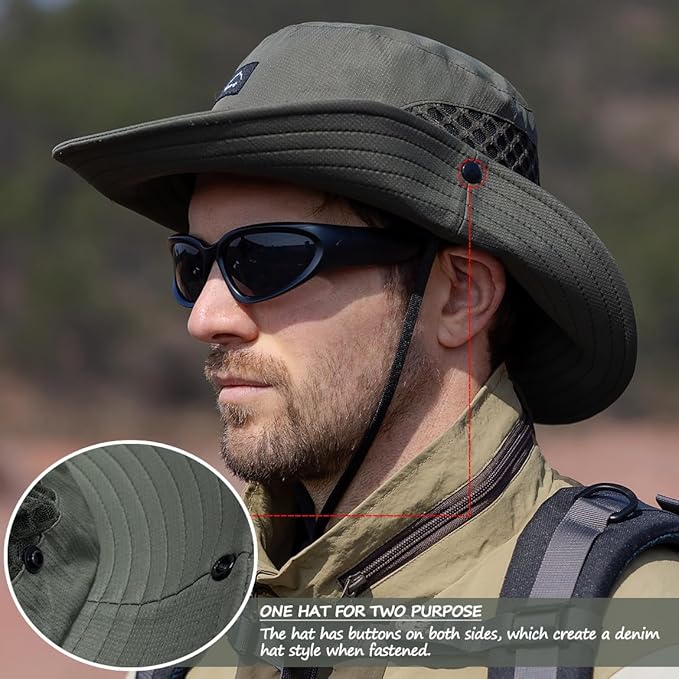 Fishing Hat, UPF50+ Wide Brim Sun Hat for Men Women, UV Protection Hiking Beach Bucket Hats Summer Safari Hat