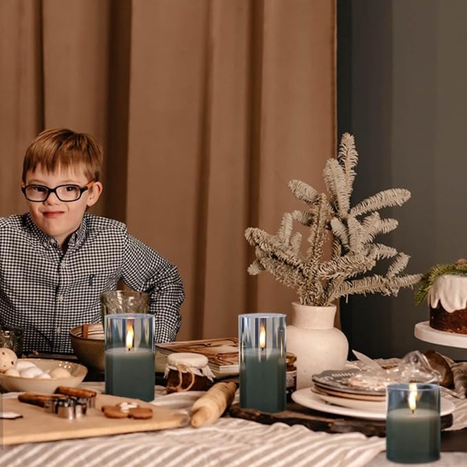 Glass Rechargeable Flameless Candles with Remote Timer, Realistic 3D Wick LED Battery Operated Candles with Flickering Flame,Home Decoration for Wedding Birthday Festival(Grey)