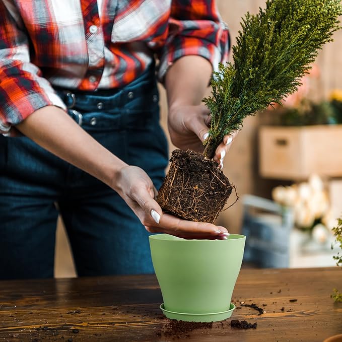 6 inch Plastic Nursery Pots, 16 Pack Plant Pots for Small Indoor Outdoor Plants, Flower Pots with Drainage Holes and Saucers, Decorative Seedling Starter Planters for House Plants, Colorful