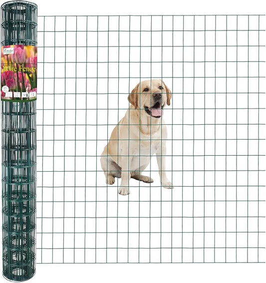 Green PVC Coated Welded Wire Fence 48 Inch x 25 Foot, 2 Inch x 3 Inch 16GA, Garden Border Fencing Roll Vinyl Coating Metal Wire Mesh for Yard Vegetable Plant Protection Poultry Netting