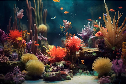Aquarium Background Beautiful Colorful Coral Reef Aquatic Plants Terrarium Background Rock Tropical Fish Jungle Style Fish Tank Background Colorful Under Water View Aquarium Backdrop Vinyl 30x12in