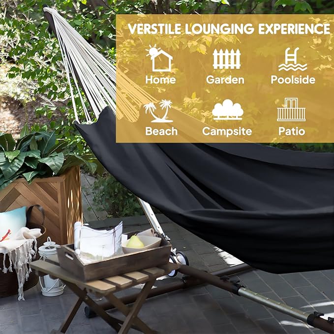 ANYOO Cotton Hammock Portable Camping Hammocks for Hanging Sturdy Garden Comfortable Fabric Hammock with Tree Straps Up to 660lbs with Travel Bag for Camping Outdoor/Indoor Patio Backyard