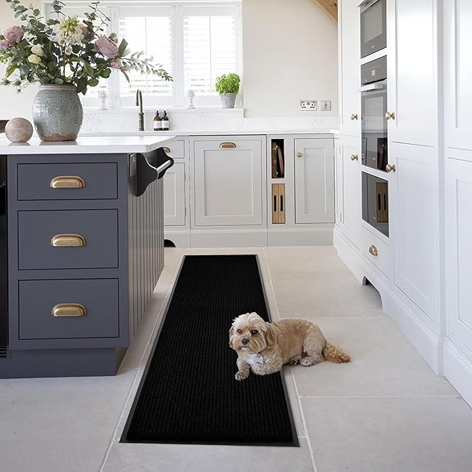 fani Heavy Duty Large Outdoor Indoor Entrance Black Doormat Waterproof Low Profile Entrance Rug Front Door Mat Patio Anti-Skid Rubber Back, 23x72 inch (Jet Black)