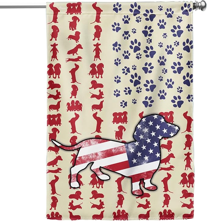 FLAGWIX Patriot American Dog Flags, Dachshund Dog Lover American Double Sided Flag - 4th of July Decorations For Home, Outside, House Flag 30x40 - Heavy Duty Canvas, Decorative Indoor Outdoor Flag