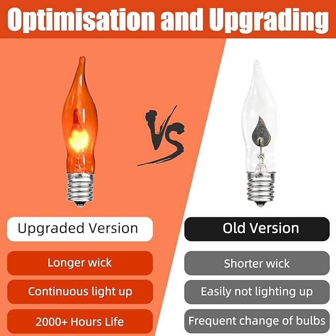 27.8Ft Flickering Flame String Lights Orange Halloween Lights with 25 Pack C7 Orange Flame Light Bulbs, Orange Flame String Lights for Halloween Decorations for Home Party Yard (2 Spare Bulbs)