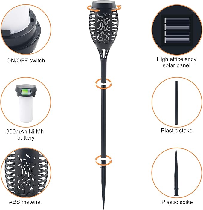 4 Pack Upgraded Solar Lights Outdoor, Mini Solar Torch Lights with Flickering Flames, Waterproof Landscape Decoration Dancing Flame Lights for Garden Pathway Yard
