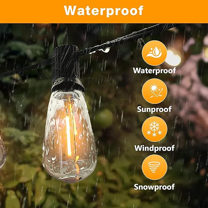 GLUROO Outdoor String Lights, 30FT LED Outdoor Patio Lights Waterproof with 15+1 Vintage Bulbs Shatterproof Energy Saving,2700K Hanging Edison String Lights Outside for Backyard,Bistro,Camping,Gazebo