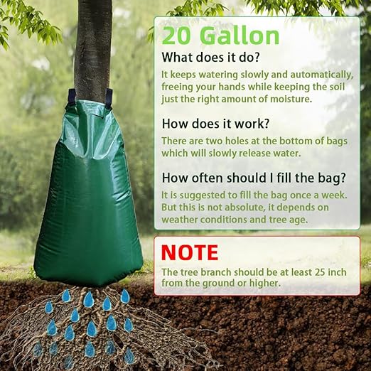 25 Pack Tree Watering Bag, 20 Gallon Slow Release Watering Bag for Trees, Premium PVC Shrub Watering Bag with Heavy Duty Zipper, Sturdy Reusable Drip Irrigation Bag
