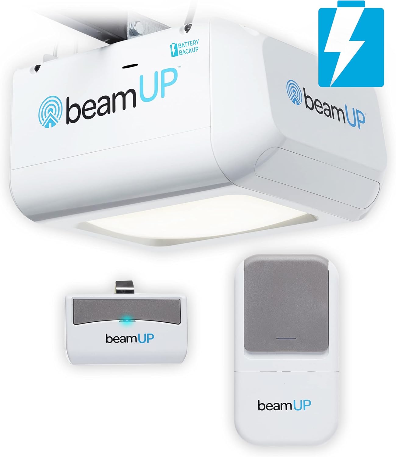 Everlift BU250 Sectional Garage Door Opener with Battery Backup, Heavy-Duty Chain Drive for Single or Double Doors, Wall Mount, and Remote Garage Opener, Quick and Easy Installation, White