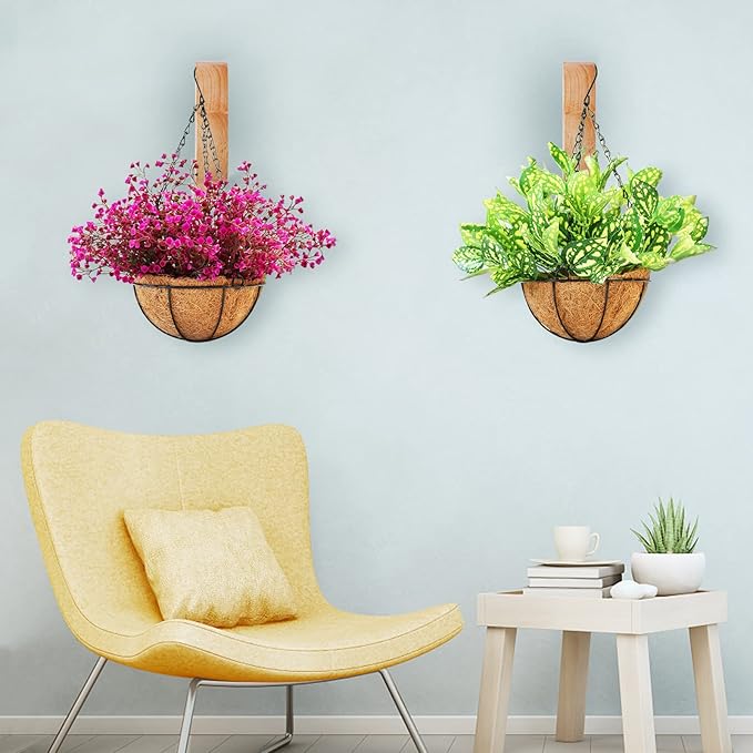 FGSAEOR Arc-Shaped Wooden Plant Hanger Indoor, 7-Inch Hanging Plant Brackets, Wall Mount Hooks for Outdoor Hanging Bird Feeders, Flower Baskets Pots, Wind Chimes, Lanterns