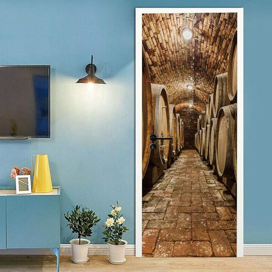 3D Door Stickers Murals Peel and Stick - Wine Cellar - Door Decals Wallpaper Self-Adhesive Removable PVC Waterproof Poster for Bedroom Living Room Decoration 30.3 x 78.7 inch