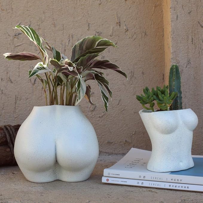 FROZZUR Body Plant Pot Butt Vase, Female Flower Pot, Resin Modern Boho Planter, White, Oval, Drainage Holes, Indoor, Table Top, Home Decor