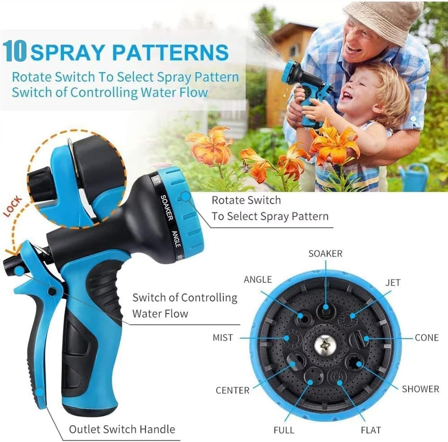 Garden Hose 200 ft -Heavy Duty Water Hoses - Flexible&Lightweight Car Washing Pipe with Stainless Steel Strain Reliefs,Kink-free Rubber Hoses with Spray