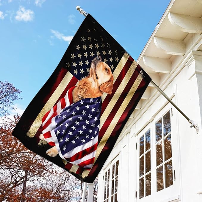 FLAGWIX Golden Retriever Flag, Outdoor Golden Retriever Decoration - 4th of July Decorations for Home, Wall, House Flag 30x40 - Heavy-duty Canvas Dog Lover, Garden Home Decor Golden Retriever Patriot