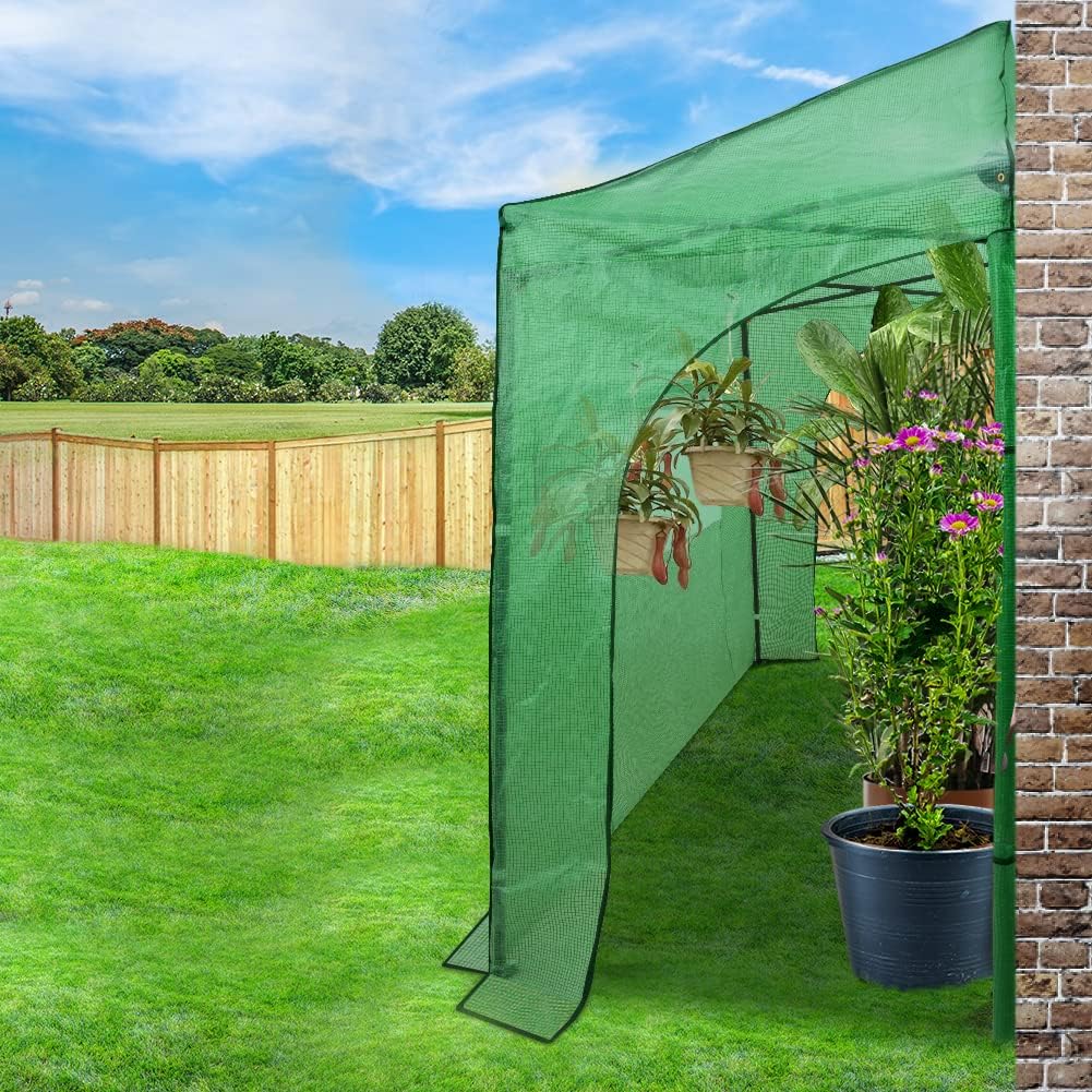 EAGLE PEAK Instant Pop-up Greenhouse, Indoor Outdoor Plant Gardening Green House, Roll-Up Zipper Doors and Side Windows, Lean-to 9x4 ft, PE Cover, Green/Clear