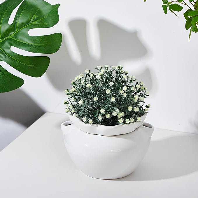 2 Set 7.5 Inches African Violet Pots Self Watering White Ceramic Pot for Indoor Plants, Flowerpot with Highly Absorbent Inner Pot for Busy Plant Lovers, Plant Care