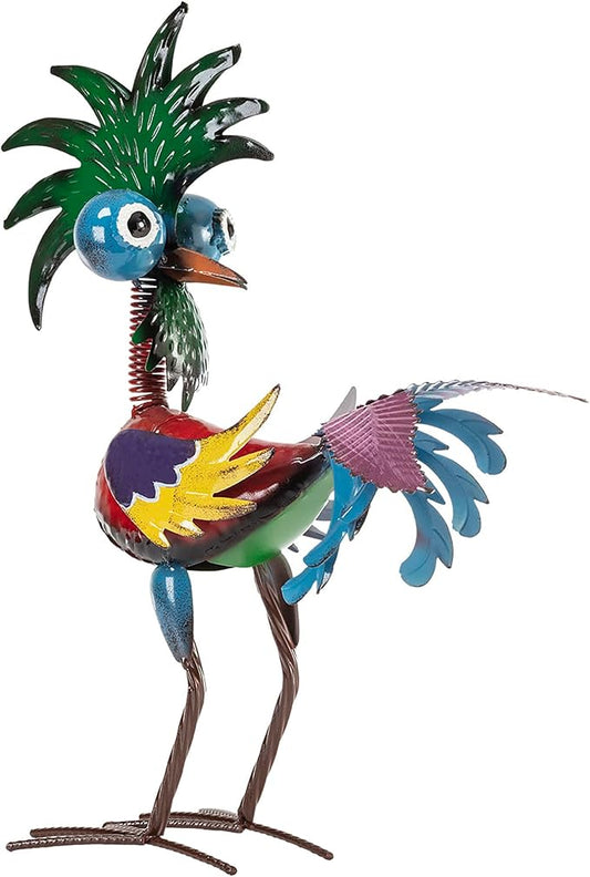 Alpine Corporation 19" Tall Indoor/Outdoor Wild Tropical Metal Rooster Yard Statue Decoration, Multicolor