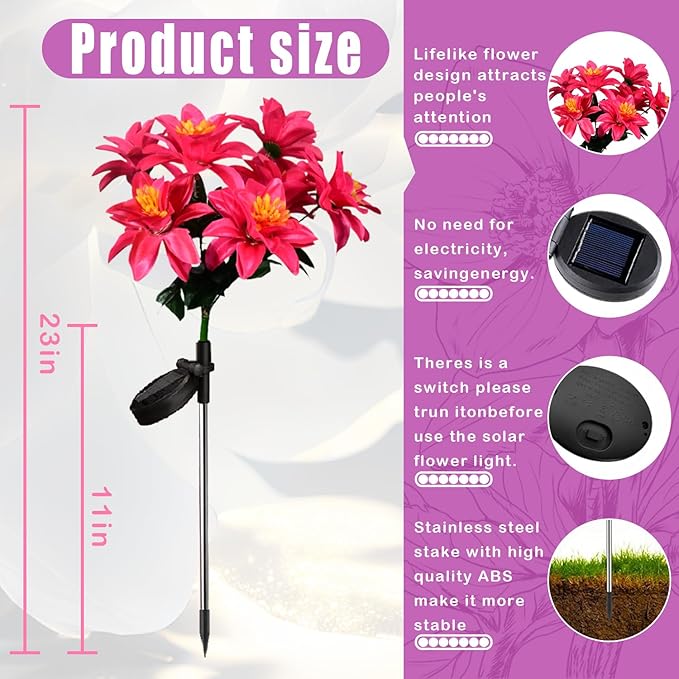 4 Pack Outdoor Solar Garden Decor Lights, Waterproof Solar Powered Hydrangea Lotus Flower Lights Bright Up to 12 Hrs,Led Flowers for Yard Patio Lawn Decorative (Solar Flowers Style 5)