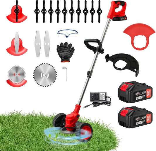 ALSO GO 24V Electric Weed Wacker, Cordless Grass Trimmer, 3 in 1 Grass Trimmer with 2pcs Batteries & Charger, Battery Powered Weed Eater/Brush Cutter/Edger with Wheels for Garden and Yard Lawn