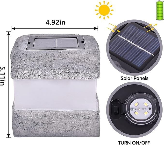 2 Pack Solar Rock Lights Outdoor - Solar Powered Landscape Ground Fake Rocks Light Waterproof with Warm LED Lights for Table Patio Yard Garden Pathway Walkway Decor(Grey)