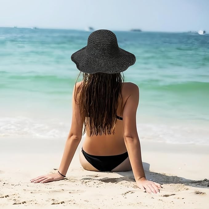 Floppy Big Beach Straw Hats for Women Foldable Summer Wide Brim Packable Sun Hat Womens Travel Straw Fedora Hat