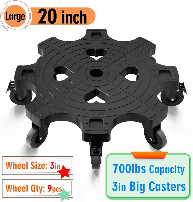 20 Inch Plant Caddy with Wheels 700lbs Heavy Duty Outdoor,Indoor Rolling Plant Stand with 3inch Casters Black Heart Shaped Plant Dolly Large Potted Planter Cart for Big Flowerpots Plants Pots
