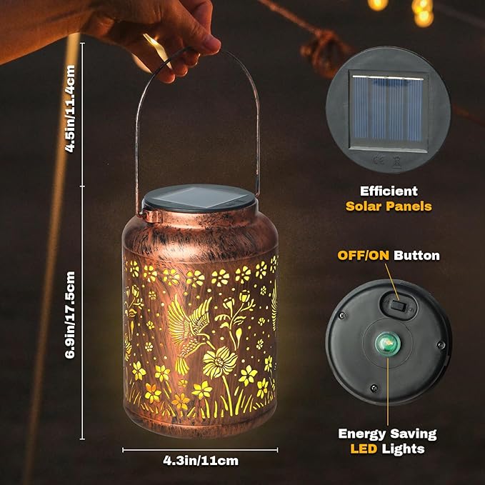 2 Pack Hummingbird Lanterns Outdoor, Waterproof Hanging Lantern Garden Decor, Birthday Gifts for Women, Men, Mom, Mothers Day Gifts, Lights Outdoor Apply Patio, Yard, Lawn, Balcony