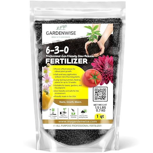 6-3-0 All-Purpose Professional Eco-Friendly Slow-Release Nitrogen Fertilizer with Iron & Calcium,Non-Burning, Enhances Soil Structure,for Indoor&Outdoor Plants,Vegetable Gardens (1 Quart)