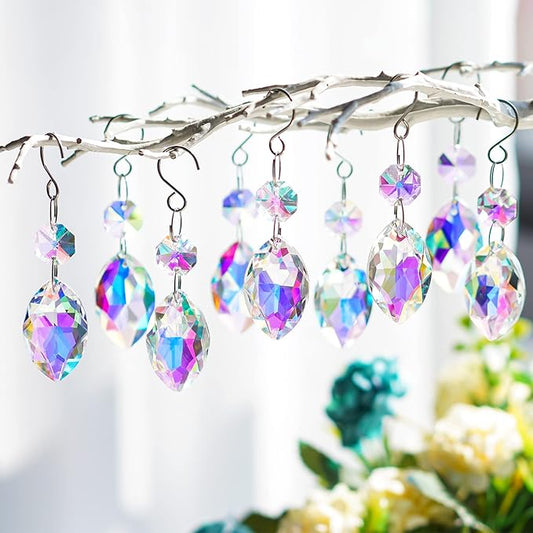 20pcs 38mm Horse Eye Chandelier Crystals, Crystal Chandelier Prisms Pendants Parts Connected Glass Octagon Beads Hanging Garland,Wedding,LampDecoration