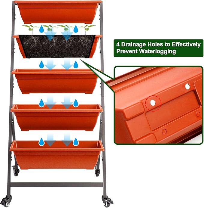 EDOSTORY 4.5 FT Height Vertical Garden Planter Removable Brick Red Raised Bed Box with 5 Container Boxes,Digging Claw Gloves,Trowel,Purning Shears for Outdoor Vegetables Flowers