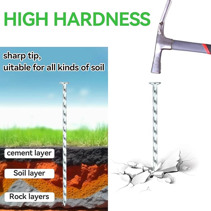 100 Pack Landscape Stakes with Gasket Caps - 6.3 Inch Heavy-Duty Galvanized Steel Garden Spikes are Used to Fixing Weed Barrier, Artificial Lawn, Patio Rug, Etc