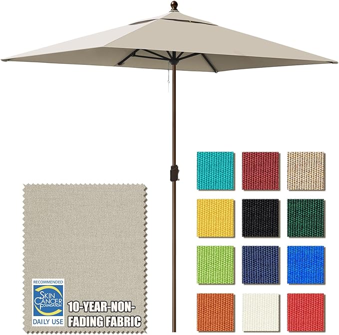 EliteShade USA 10-Year-Non-Fading 6.5x10Ft Rectangular Market Umbrella Patio Umbrella Outdoor Table Umbrella with Ventilation, Antique Beige