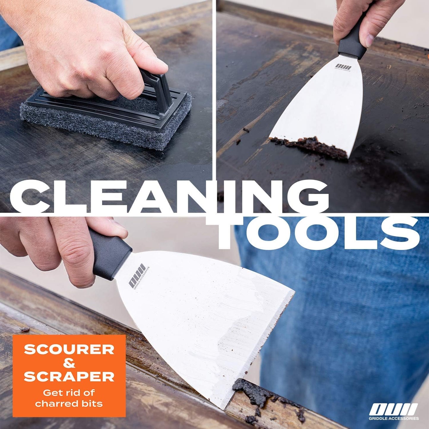 Flat Top Griddle Accessories for Blackstone and Camp Chef Griddle - 9 Pieces Set with Griddle Cleaning Kit and Carry Bag! Metal Spatula, Scraper for Hibachi and Teppanyaki Grill