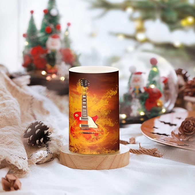 Flickering Flameless Candles, Rock Guitar in Fire Flames LED Candles with Remote Timer, Set of 2 Battery Operated Candle for Valentine Wedding Birthday